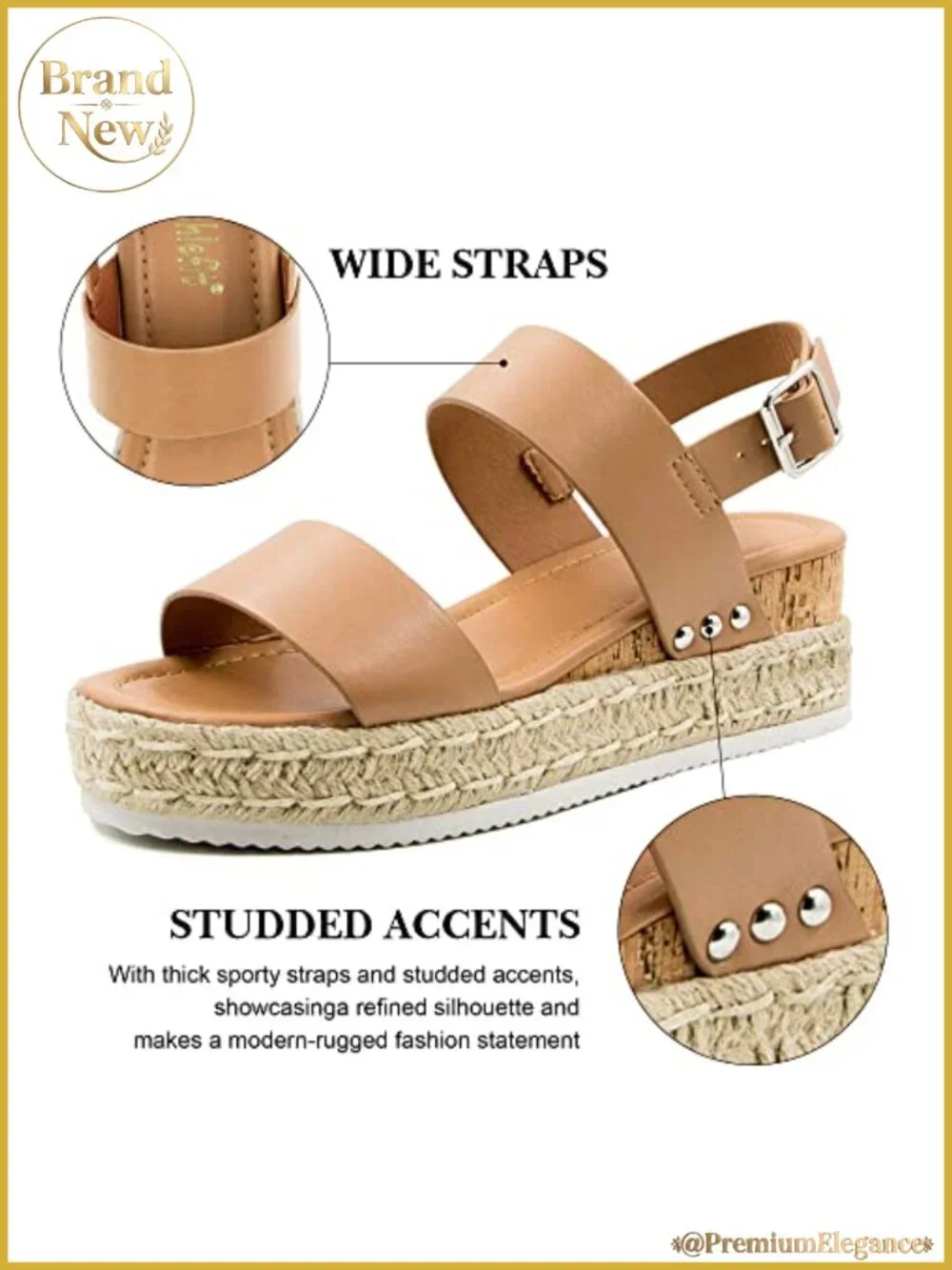 Women's Espadrille Platform Wedge Sandals Ankle Strap Buckle Open Toe Studded